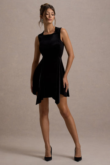 Baker Black Velvet Draped-Hem Mini Dress
